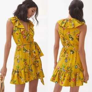 Anthropologie Maeve Sleeveless‎ Ruffled Floral Wrap Dress